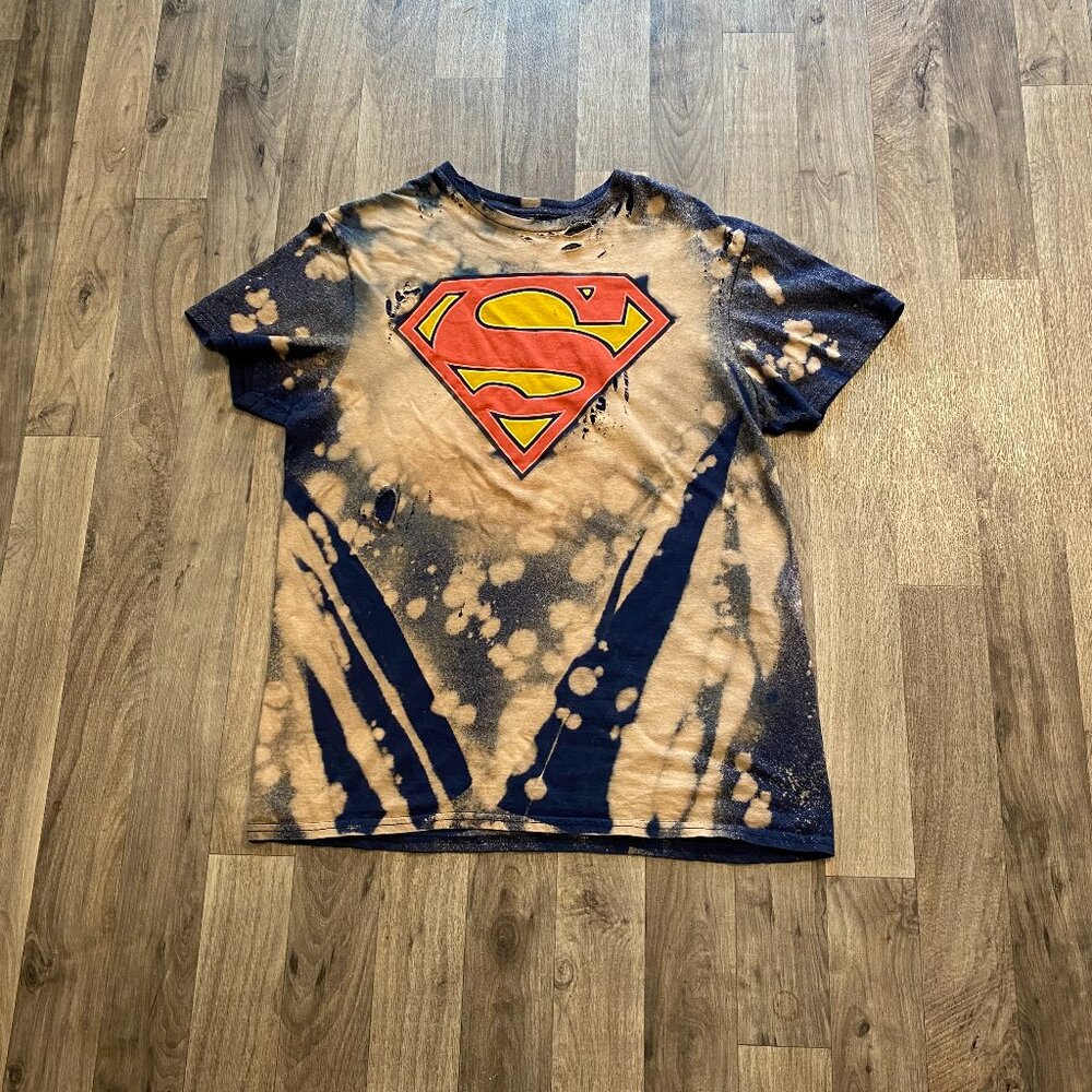 Superman Tee Shirt Men's Size Small Custom Heavily Bleach Distressed